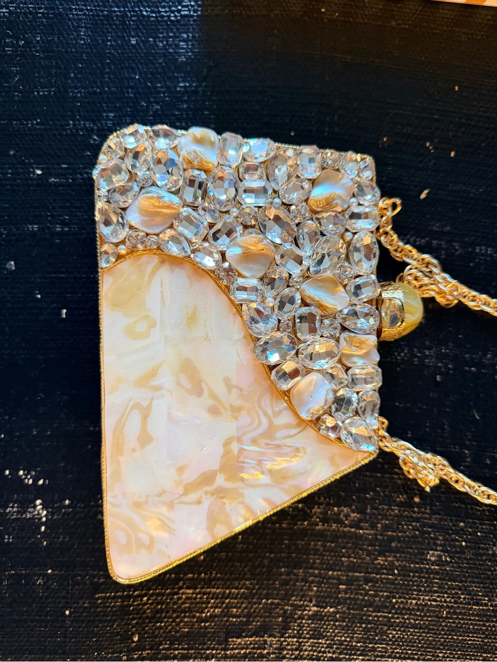 Iridescent Pearl and Crystal Embellished Crossbody Bag